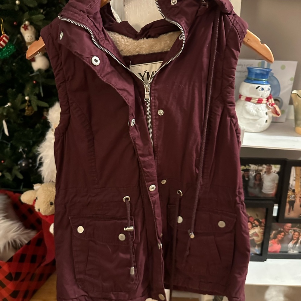 Sherpa Lined Maroon Vest with Hood